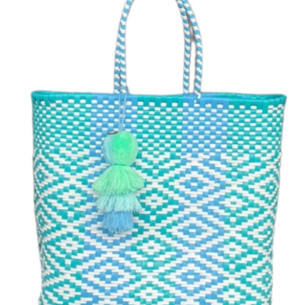 Squeeze De Citron Stylish Blue and Green Patterned Tote Bag